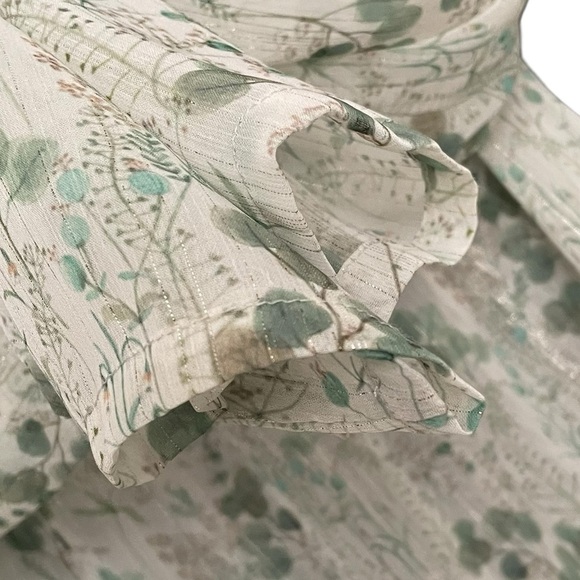 MAISON CINQCENT Semi-Sheer Printed Blouse Green S - Picture 4 of 7